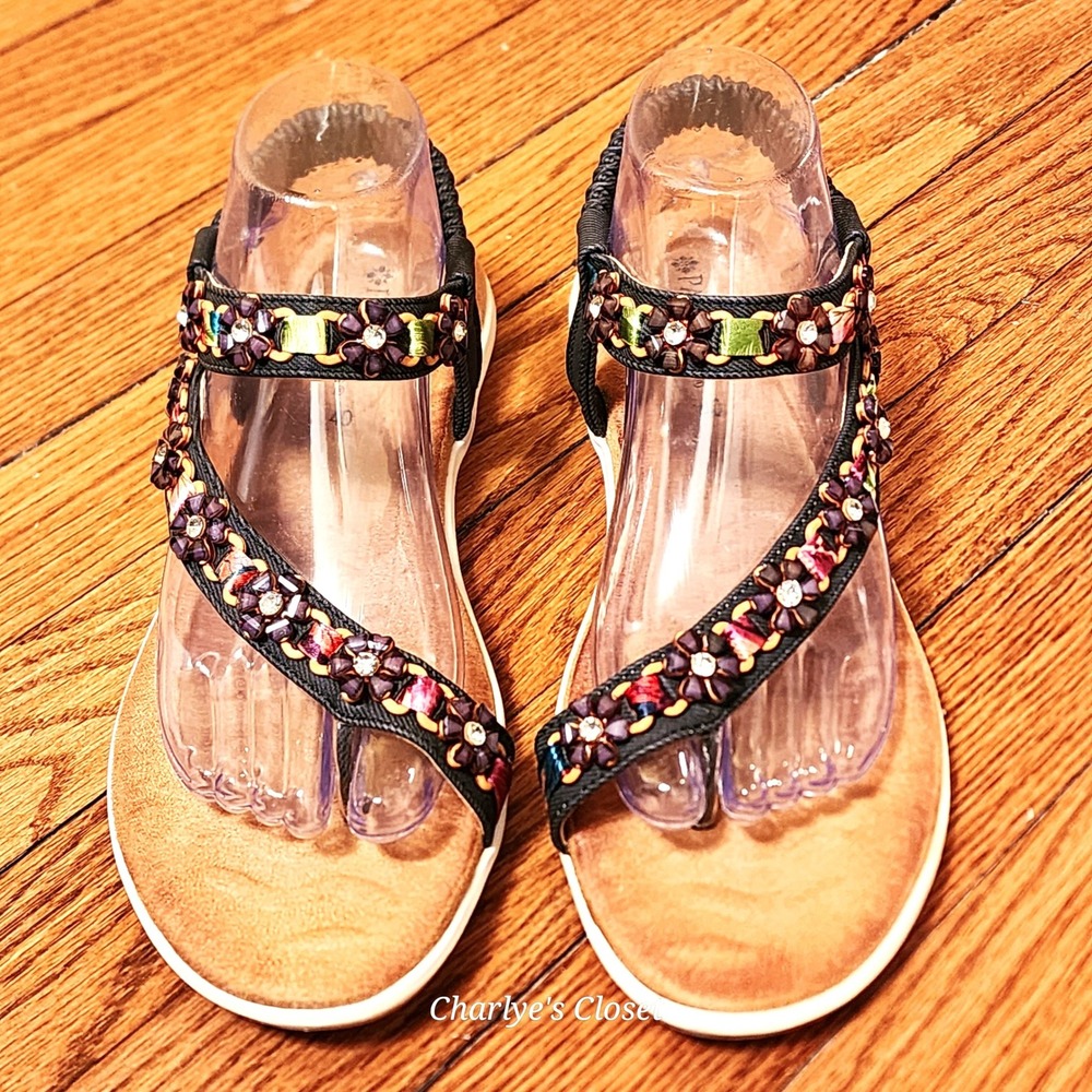 Patrizia Spring Step Brown Floral Jeweled Boho Thong Sandals 40 Island  Indie
